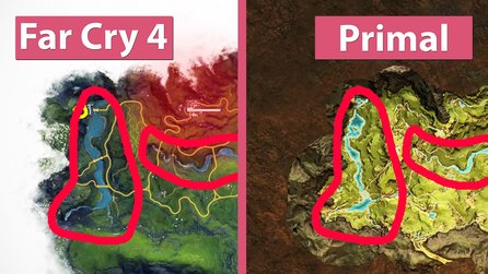 Far Cry 4 gegen Far Cry Primal - Weltkarte und Landschaft im Grafik-Vergleich