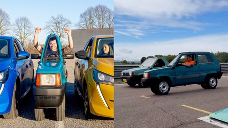 Teaserbild für Der Italiener Andrea Marazzi schaffte es ins Guinness-Buch der Rekorde, nachdem er die Breite eines Fiat Panda aus dem Jahr 1993 auf nur 50,2 Zentimeter reduziert und damit das schmalste fahrbare Fahrzeug der Welt geschaffen hatte.