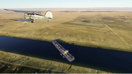 Dank Fan steckt jetzt auch im Suezkanal des Flight Simulators ein Frachtschiff fest