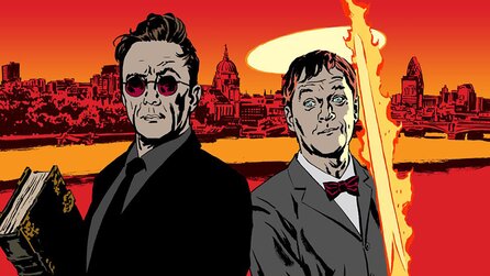 Terry Pratchetts Good Omens - Serie: Set-Bild zeigt Crowley + Aziraphale mit David Tennant