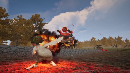 In diesem abgedrehten Spiel verschießt ihr Eier aus dem Hintern eures rennenden Huhns