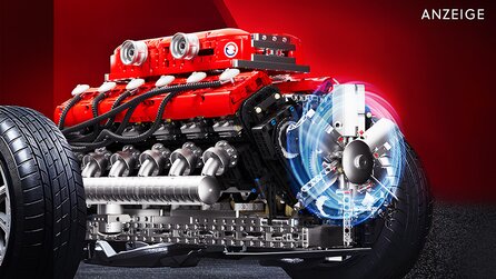 V12-Motor mit Ansaugbrücke, Krümmer + Getriebe aus über 3.000 Klemmbausteinen im Angebot!