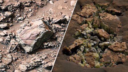 Der NASA-Roboter Curiosity hat versehentlich einen Felsen auf dem Mars geöffnet und damit einen gelben Schatz enthüllt
