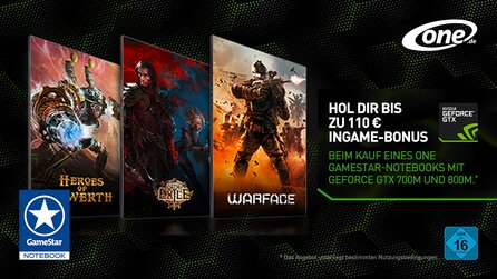 Neue One GameStar-Notebooks mit Geforce GTX - Jetzt bis zu 110 Euro Ingame-Bonus