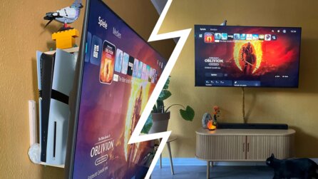 Spieler klemmt seine PS5 Pro hinter den aufgehängten TV: Geniestreich oder blöde Idee?