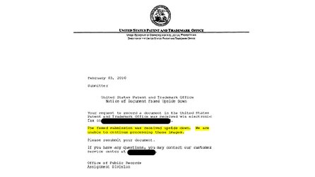 US-Patentamt - »Kopfstehendes Fax« abgelehnt