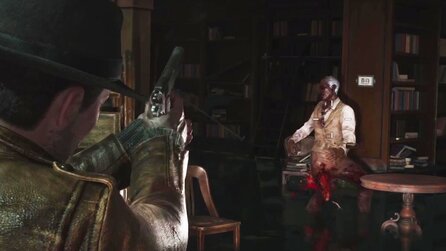 The Sinking City 2: Wir waten durch eine überflutete Bibliothek und werden von ekeligen Mutanten in die Zange genommen