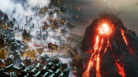 Jetzt wirds sogar in Frostpunk 2 heiß: Das knallharte Aufbauspiel bekommt eine Erweiterung, in der ein Vulkan eure Stadt bedroht