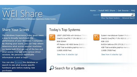 Windows-Leistungsindex - Ergebnisse vergleichen auf WEI Share