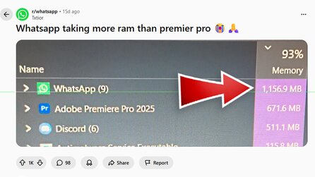 »WhatsApp verbraucht mehr RAM als Premiere Pro«: Ein Update hat WhatsApp zum Speicherfresser auf dem Desktop gemacht – das könnt ihr tun