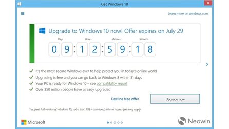 Windows 10 - Upgrade-App für Windows 7 und Windows 8.1 startet Countdown