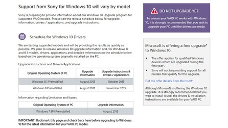 Windows 10 + Sony Vaio - Sony rät von Upgrade ab, nicht alle Modelle unterstützt