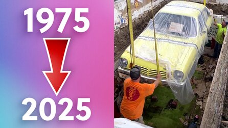 1975 begruben sie ein neues Auto in einer 45 Tonnen schweren Betonkammer als eine Zeitkapsel. 50 Jahre später kam dieser brandneue Chevrolet Vega wieder zum Vorschein