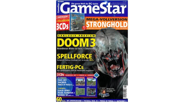 GameStar 12004Doom-3-Titelstory, Deus Ex-2-, Die Sims 2-, Rome-, Medal of Honor Pacific Assault- Preview. Tests zu Dark Age of Camelot: Trials of Atlantis, Star Wars Galaxies (dt), Need for Speed: Underground und NBA Live 2004.