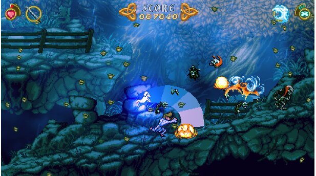 Battle Princess MadelynDer Arcade-Modus ist weitaus hektischer und kompromissloser. Sterbt ihr beispielsweise bei einem Boss, müsst ihr das ganze Level noch mal spielen.