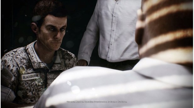 Battlefield 3 - Screenshots aus der Solo-KampagneDer Marine Blackburn sitzt in einem Verhör. Weil er ein Verbrechen begangen hat?