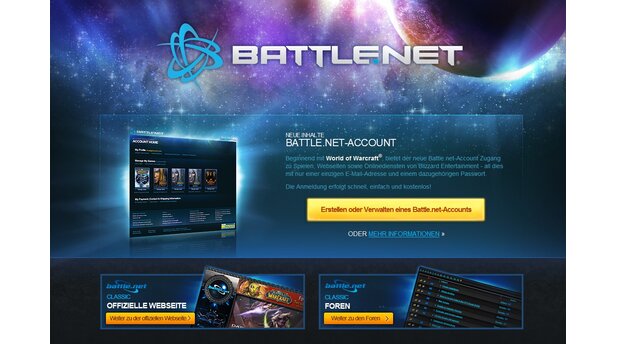 1. Auf der Website www.battle.net klicken Sie zunächst auf die gelbe Schaltfläche mit der Aufschrift »Erstellen oder oder Verwalten eines Battle.net-Accounts.