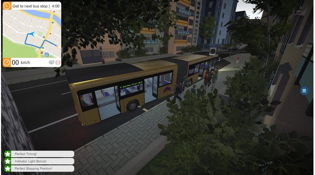 Bus Simulator 16Das rege Treiben an der Bushaltestelle: Bevor irgendwer einsteigt, müssen erst alle Passagiere aussteigen. Vorbildlich!