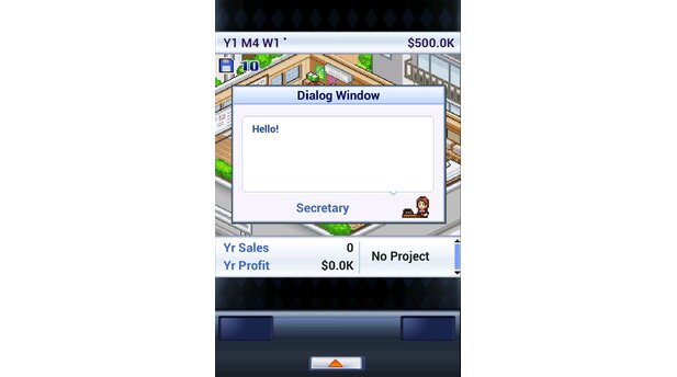 Game Dev StoryUnsere freundliche Sekretärin begleitet uns von Anfang an durch das Spiel.