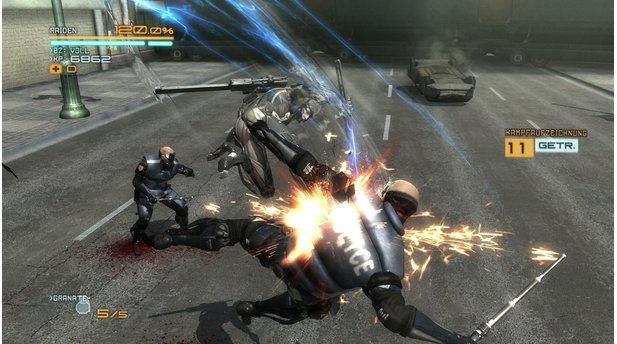 Metal Gear Rising: RevengeanceWenn Raiden richtig los legt, wirkt das zuweilen wie ein anmutiger Tanz - nur eben tödlich.