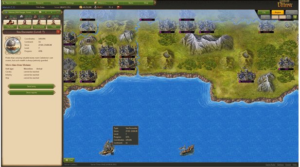 Lord of UltimaDie Spielwelt setzt sich aus Kontinenten zusammen. In Küsten- und Flussstädten errichten wir Häfen, um zum Beispiel Piraten zu erlegen.