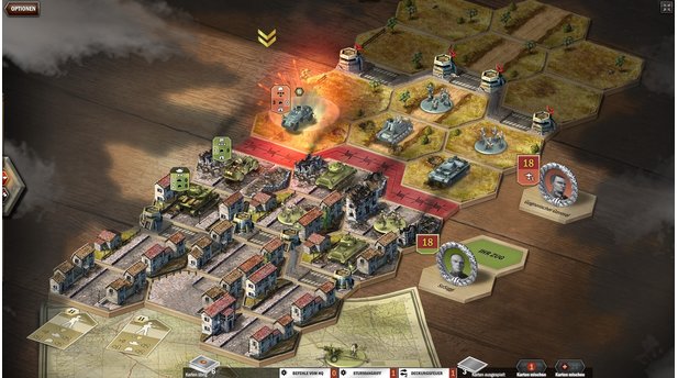 Panzer General OnlineWir spielen eine »Sturmangriff«-Karte aus – und alle drei Kampfreihen greifen der Reihe nach an.