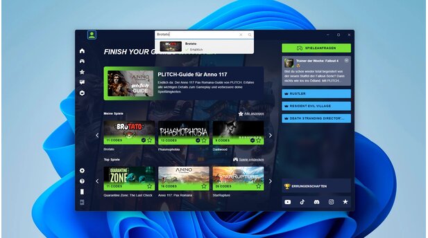 Nach dem Start der Plitch-App und der Anmeldung mit euren Zugangsdaten könnt ihr nach dem Spiel eurer Wahl suchen.
