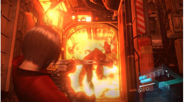 Resident Evil 6Sollte es mit dem Schleichen mal nicht so klappen, greift Ada auf ihre Armbrust mit explosiven Pfeilen zurück. Der Feind ist Feuer und Flamme.