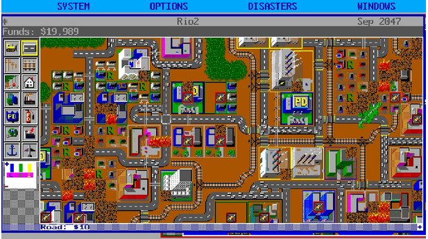Sim City (1989)Das erste Sim City erschien 1989 zunächst für Amiga und Mac, wurde aber später auch für den PC und Commodore 64 veröffentlicht. Der ursprüngliche Arbeitstitel war »Micropolis«. Hauptverantwortlicher hinter Sim City ist der inzwischen legendäre Spiele-Designer Will Wright, Mitbegründer von Maxis, dem Entwickler-Studio der meisten Sims-Spiele.In Sim City soll der Spieler als Bürgermeister eine kleine Stadt zur Mega-Metropole ausbauen. Neben dem offenen Spiel gibt es mehrere Szenarien in denen der Spieler spezielle Aufgaben erfüllen muss, beispielsweise Wirtschaftskrisen überstehen oder Städte nach Katastrophen wieder aufbauen.1991 erschienen von Maxis die zwei Addons »Sim City: Ancient Cities« und »Sim City: Future Cities«, die neue Gebäudetypen und Szenarien bieten, passend zum antiken oder futuristischen Setting.