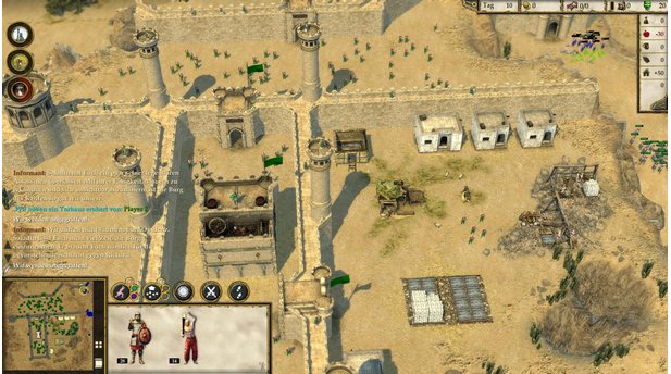 Stronghold Crusader 2Kampagnenmission: Mit einer vorgegebenen Armee aus Saladins Truppen (rechts oben) müssen wir uns durch eine riesige Burg kämpfen. Unser Ziel: ein abtrünniger Kalif (Bildmitte, auf dem Turm).