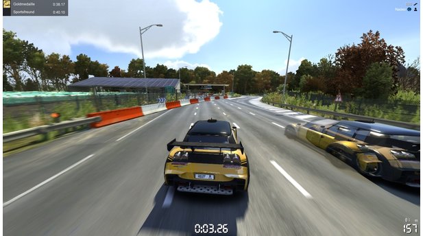 TrackMania 2: ValleyDreikampf zwischen uns, unserem Ghost und dem Goldmedaillen-Auto.