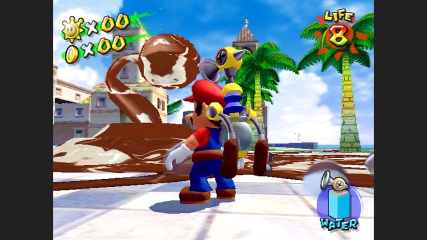 Top: Super Mario Sunshine (GCN; 90%, GamePro 112002)Wo Mario hin hüpft wächst kein … Schmutz mehr?!? Ein unkonventionelles Jump + Run mit Klempner in Hochform! Die Wasserspielereien mit dem Dreckweg 0815 suchten ihres Gleichen, genauso wie das Leveldesign.