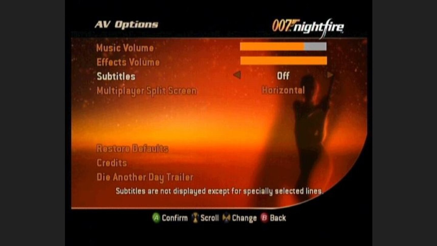 One of the option menus, the game even includes trailer to Die Another Day, most recent Bond movie.