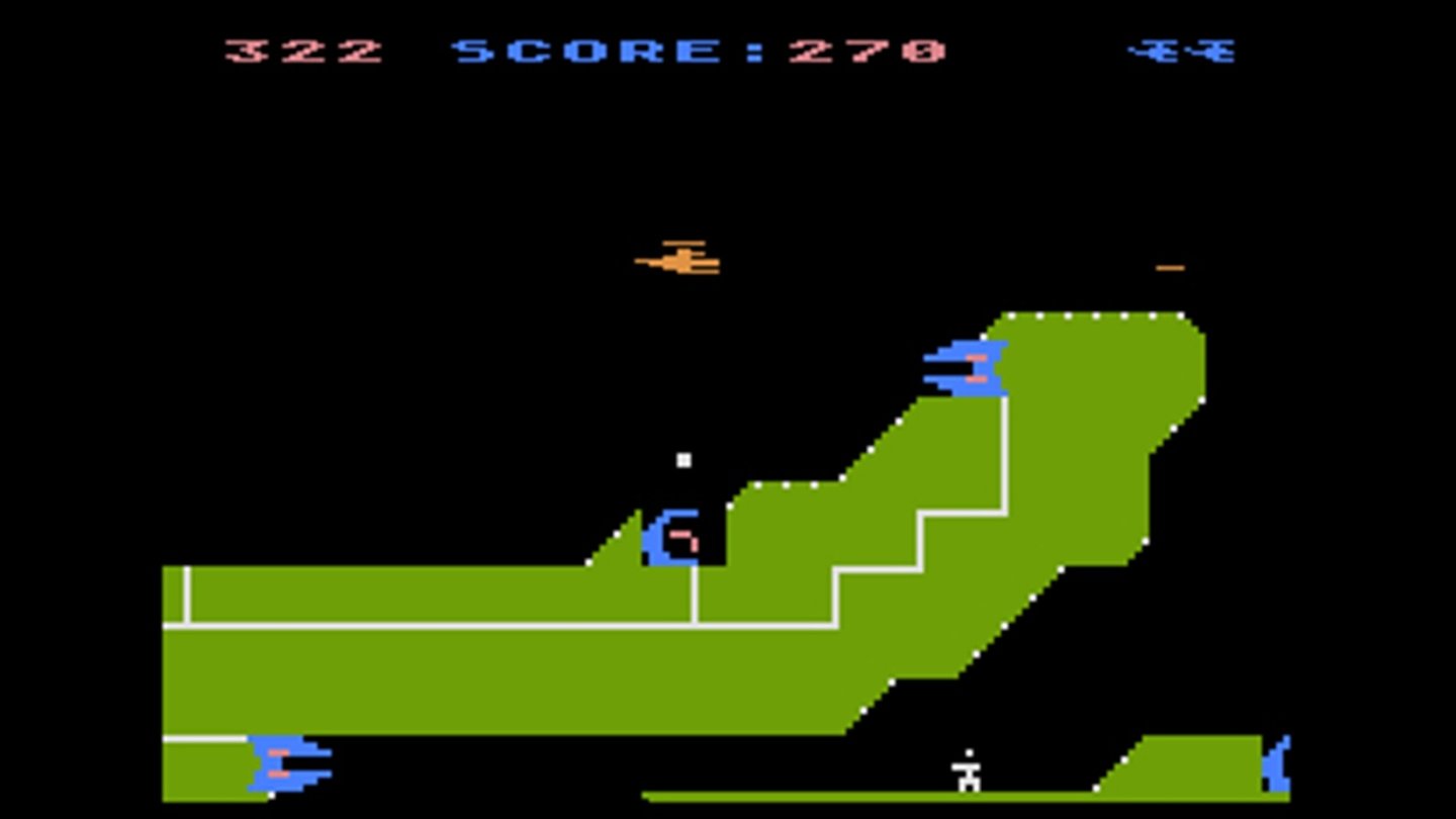 Chopper Rescue (1982)Der junge Sid Meier experimentiert mit Arcade-Spielchen, darunter dieser Heli-Titel: Man fliegt durch 2D-Labyrinthe, ballert und rettet Geiseln.