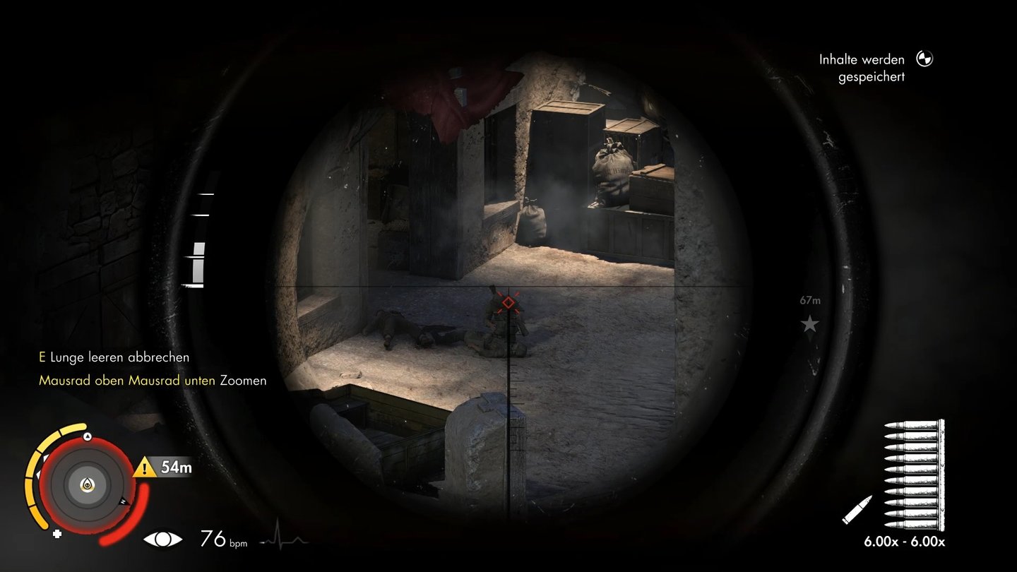 Sniper Elite 3Ein echt fieser Trick! Diesen Gegner haben wir aus seinem Versteck gelockt, indem wir seinen Kameraden angeschossen habe.
