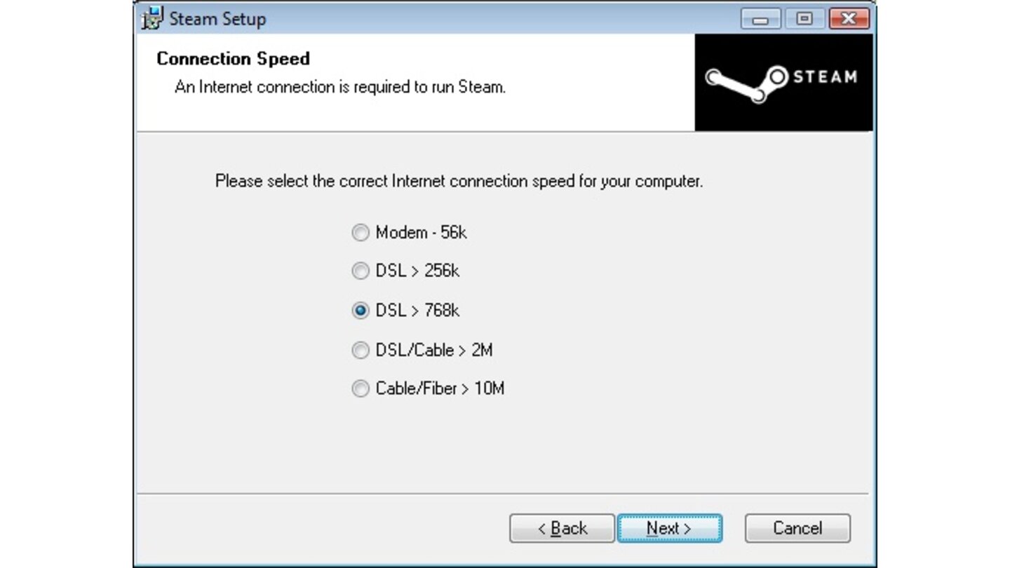 5. Nun bestimmen Sie ihre Verbindungsgeschwindigkeit. Wählen Sie hier die Verbindungsart die Ihrem Internetanschluss am nächsten kommt.