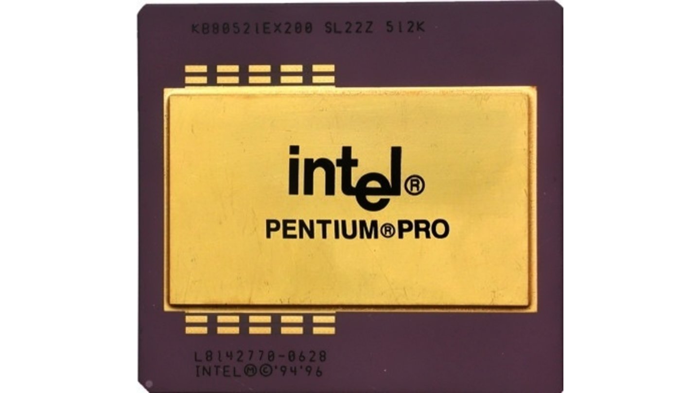 Intel Pentium Pro (1995)1994 arbeitete Intel bereits am Pentium Pro, als im Oktober der berühmte »Pentium-Bug« der breiten Öffentlichkeit bekannt wurde. Der Fehler sorgt dafür, dass beispielsweise bei der Berechnung von 5505001 / 294911 statt 18,666652 das falsche Resultat 18,66600093 ausgegeben wird. Inzwischen gilt als sicher, dass Intel den Fehler bei den Arbeiten am Pentium Pro bereits Monate vorher entdeckt hatte, da ebenfalls im Oktober die ersten Muster fehlerbereinigter Pentiums hergestellt worden waren. Trotz des Imageschadens und der vielen Witze hatte der Fehler in der Praxis kaum Auswirkungen.