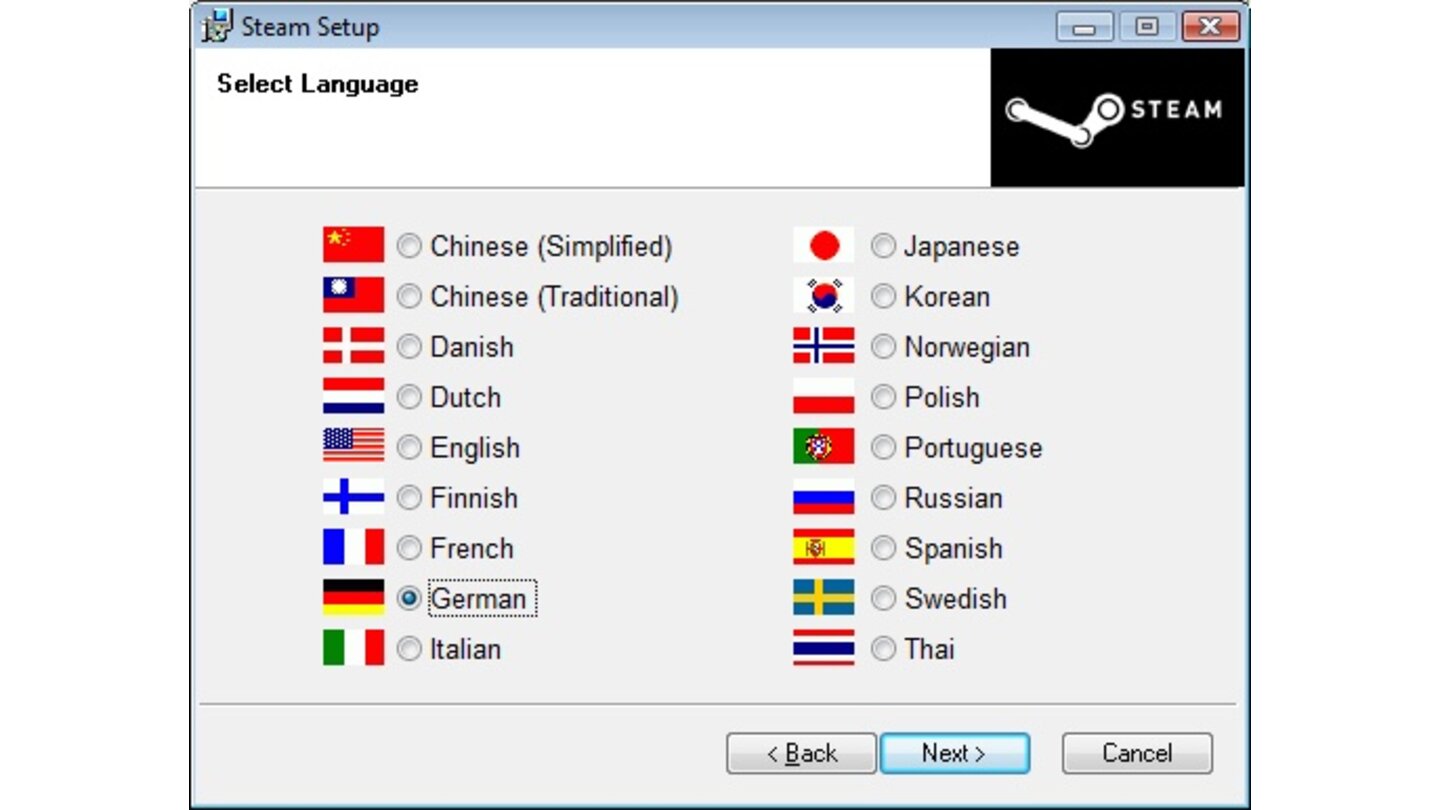 6. Jetzt legen Sie Sprache ihres Steam-Accounts fest. Sprachdateien werden (sofern diese verfügbar sind) automatisch in der von Ihnen gewählten Sprache installiert.