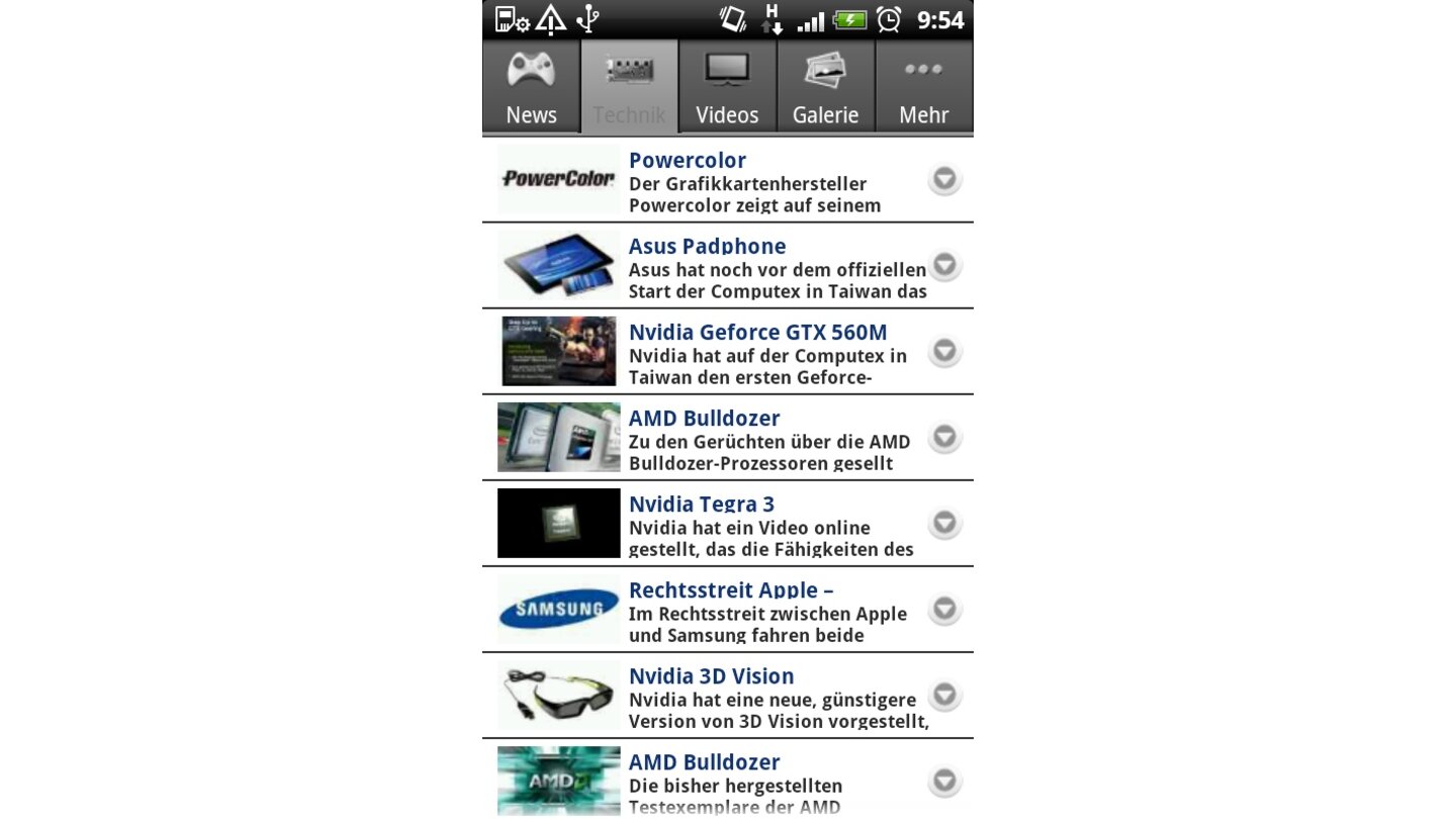 Die GameStar App auf dem Desire S