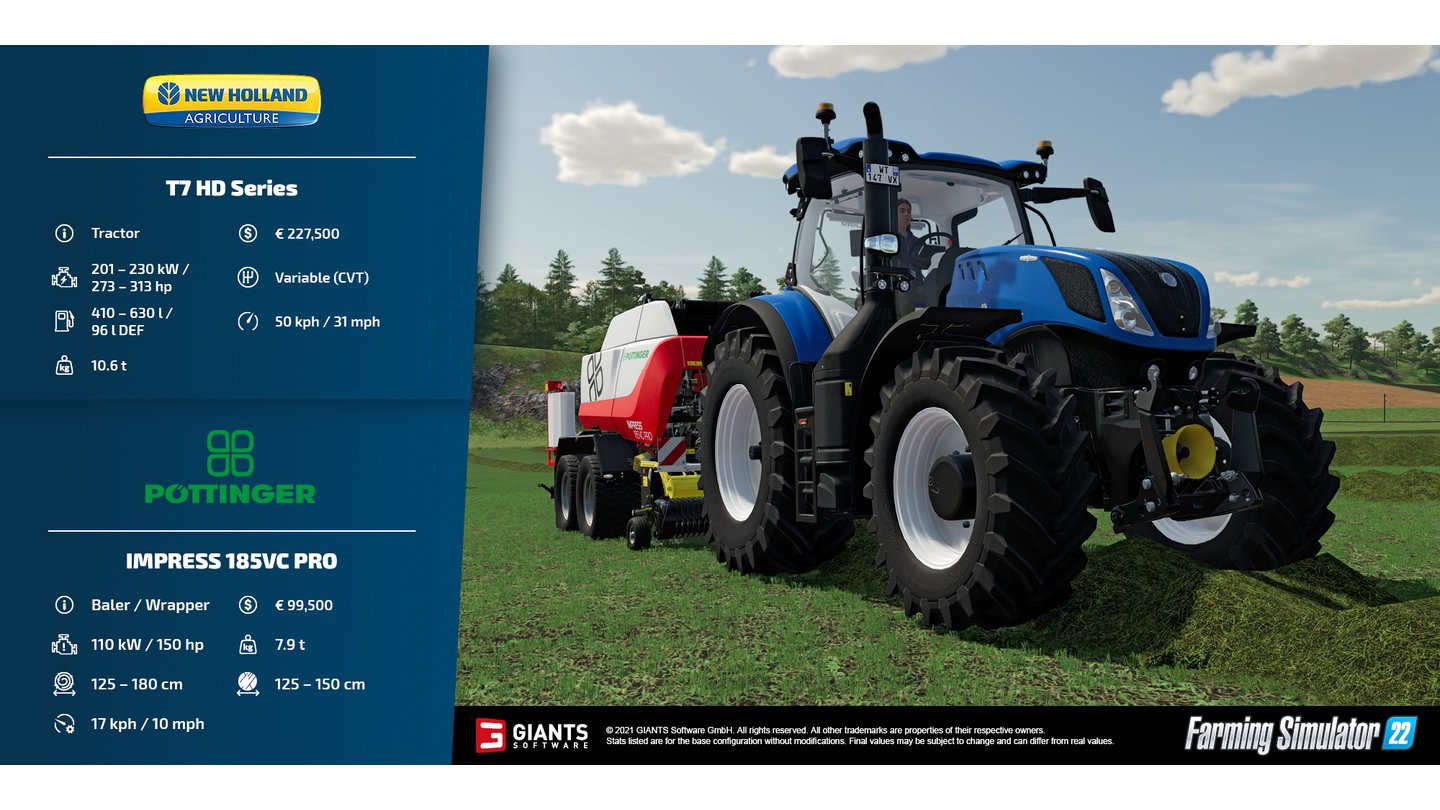 Landwirtschafts Simulator 22
New Holland T7 HD Series und Pöttinger Impress 185VC Pro