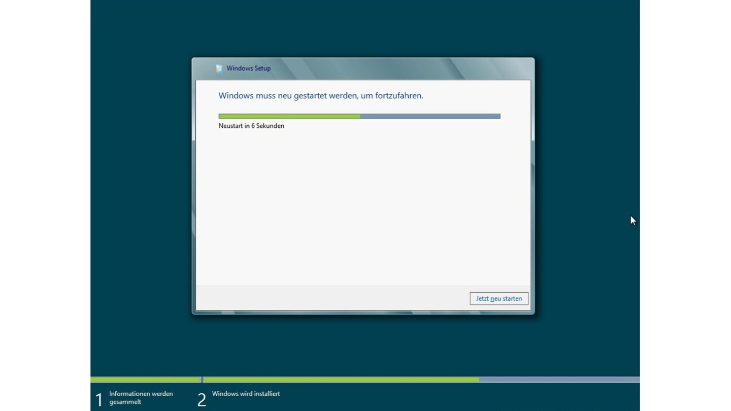 Nach erfolgreicher Installation startet das System automatisch neu und …