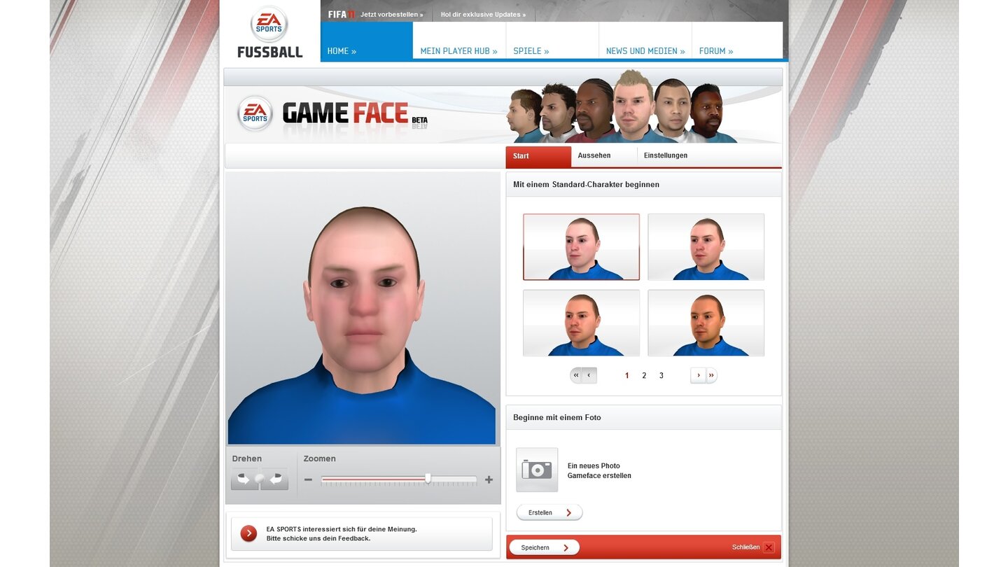 Fifa 11 - Multiplayer-Test... erstellen wir über die EA-Website ein »Game Face«, also ein eigenes Gesicht. Hierzu müssen wir ein 13,2 Megabyte kleines Browser-Applet runterladen, um ...