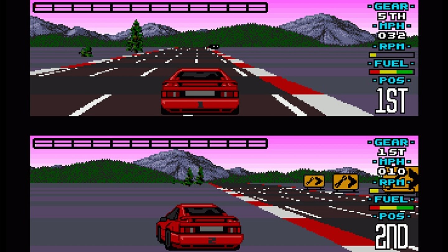 Lotus Esprit Turbo ChallengeAyrton Sendup – so heißt einer der Computerpiloten aus dem grandiosen Amiga-Rennspiel Lotus Esprit Turbo Challenge. Die Entwickler der Raserei haben aber nicht nur Humor, sondern auch mächtig was auf dem Kasten: Dank trickreicher Pseudo-3D-Grafik, simpler Steuerung und fantastischer Musik erfährt sich der Titel eine große Fangemeinde. Die beiden Fortsetzungen bauen auf dem Erfolg auf, bieten aber noch zusätzliche Neuerungen – etwa einen Editor, der aus eingestellten Parametern automatisch neue Strecken erstellt.