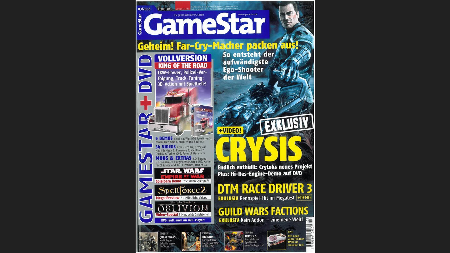 GameStar 32006Crysis-Titelstory und Previews zu Spellforce 2, GTR 2, Schlacht um Mittelerde und Runaway 2. Außerdem: Tests zu World War Zero, Empire Earth 2: The Art of Supremacy und Torino 2006.
