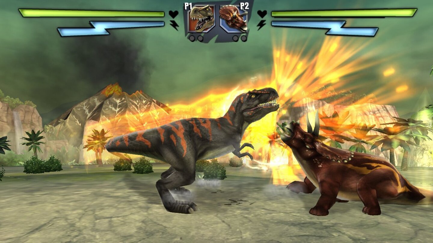 Kampf der Giganten – Dinosaurier (2009)Kampf der Giganten von 2009 hetzt auf dem Nintendo DS insgesamt 26 verschiedene Dinosaurier aufeinander, wobei der Spieler die prähistorischen Riesen sogar mit zusätzlichen Federn oder Hörnern aufmotzen kann. Die getunte Monsterechse kann man dann im Multiplayermodus auch auf Freunde loslassen.