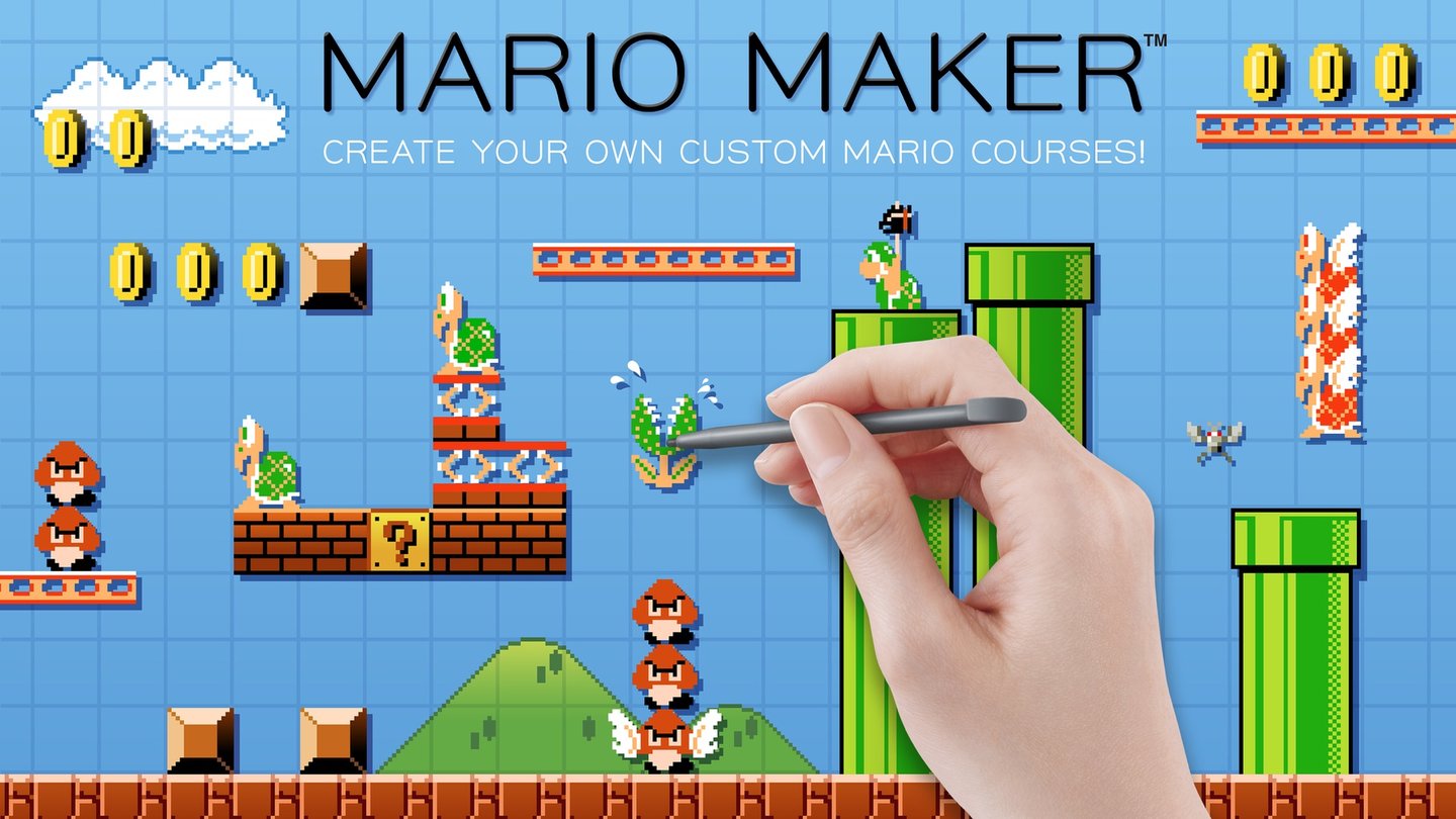 Super Mario Maker (2015)Pünktlich zum 30. Geburtstag des allerersten Super Mario Bros. Können Spieler in Nintendos großem Mario-Baukasten ihre eigenen Levels bauen. Dabei sind alle Elemente aus dem Klassiker frei zum Basteln verfügbar. Natürlich kann man die Levels dann auch selbst spielen oder mit anderen Spielern teilen.