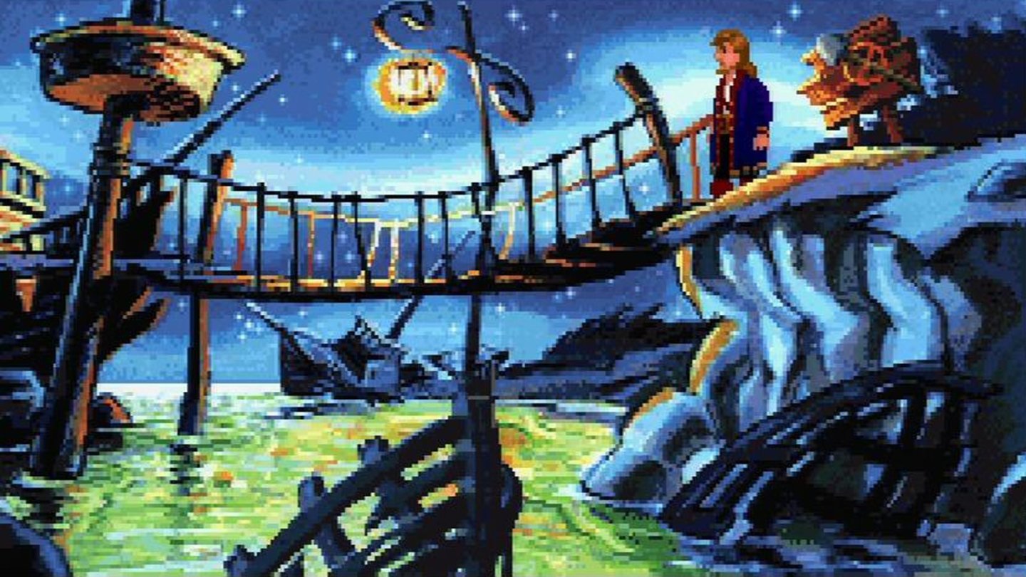 Monkey Island 2: LeChucks Revenge (1991)Die Fortsetzung von The Secret of Monkey Island wurde im Dezember 1991 erstmals veröffentlicht. Nachdem der Protagonist Guybrush im ersten Teil der Adventure-Serie den fiesen Piratenkapitän LeChuck besiegt hat, hätte alles so schön sein können. Doch leider wird LeChuck als Zombie wiederbelebt und sinnt auf Rache. Außerdem gilt es, den Schatz »Big Whoop« zu finden. Der Spieler löst verschiedene Aufgaben und besucht unterschiedliche Orte. Dabei bleiben Steuerung und Interface größtenteils gleich wie im ersten Teil, allerdings werden Inventargegenstände nun als Grafik und nicht mehr als Texte angezeigt.