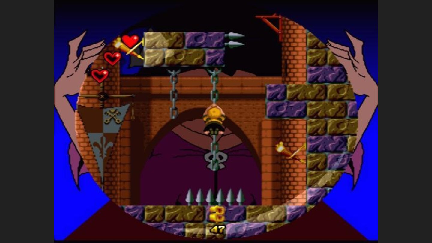 Climbing on this chain and jumping on the next platform from it can be a pain in the neck