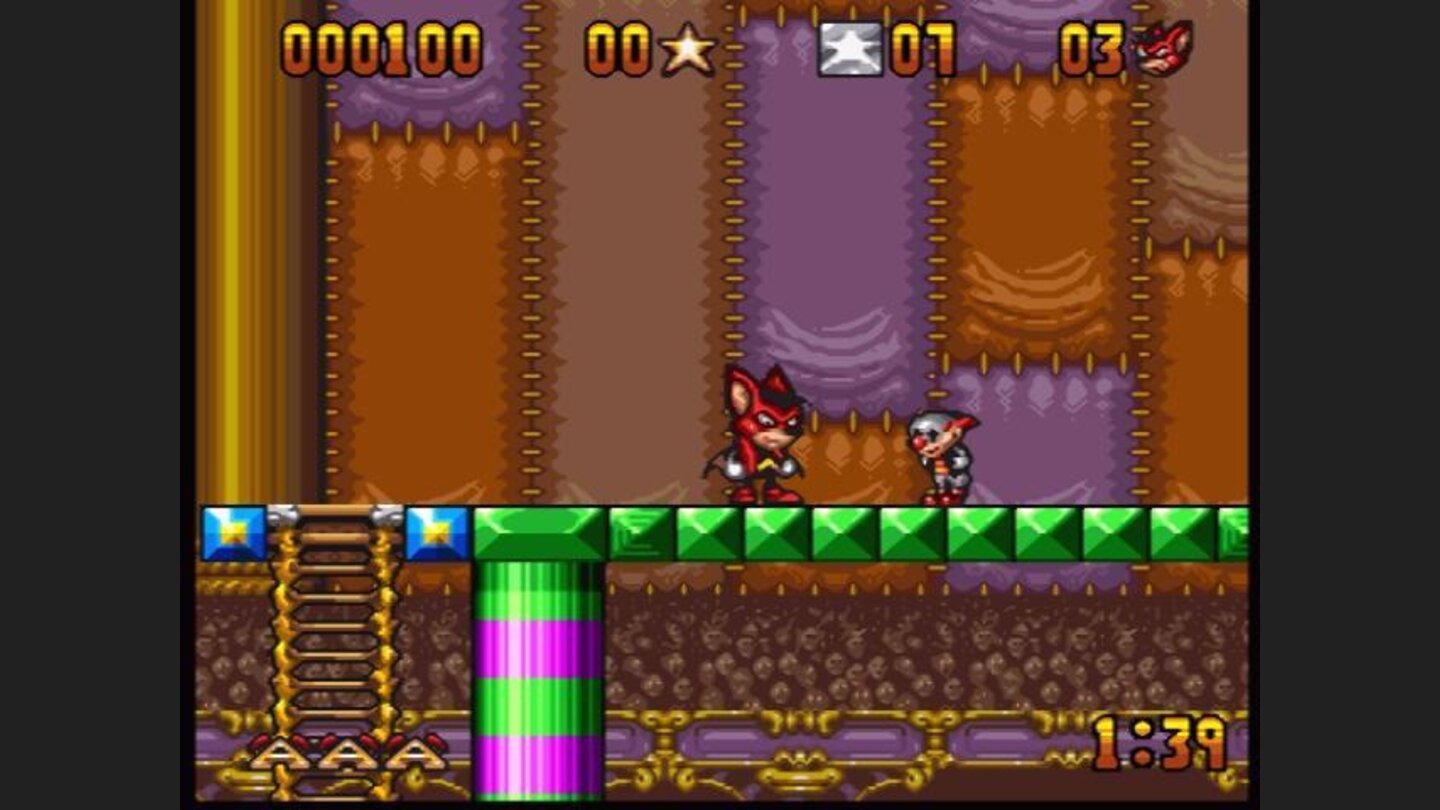 Facing an enemy. You can kill him by throwing stars, in case you have any, or you can just jump over him