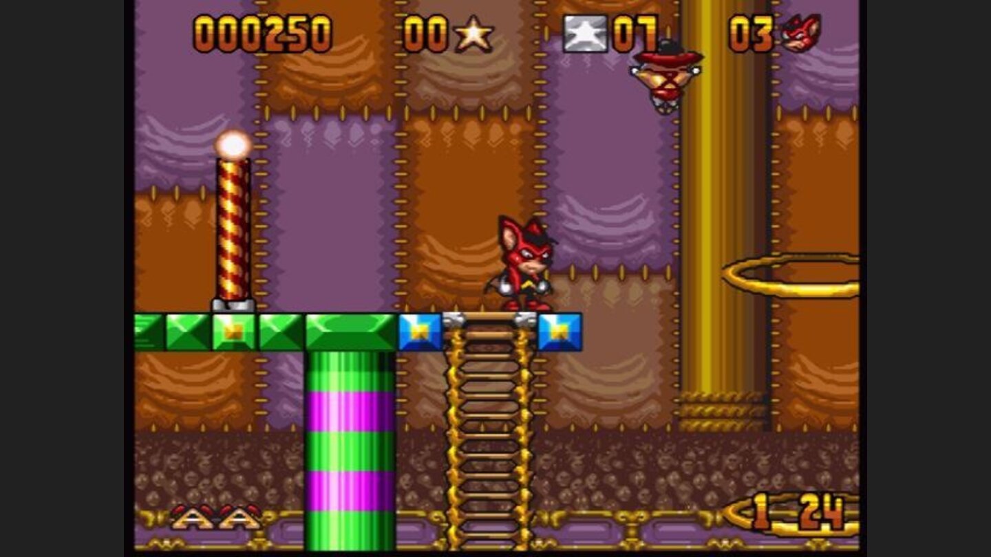 This fatso is hanging above with the sole purpose: to prevent you from collecting nice things by jumping through this ring